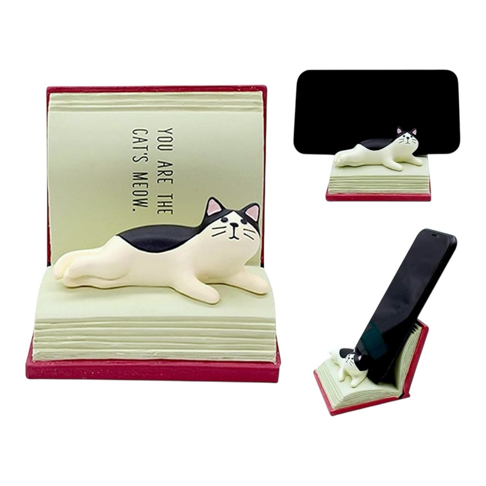 Bolley Joss Cute Relaxed Cat on Book Desk Cell Phone Holder Stand